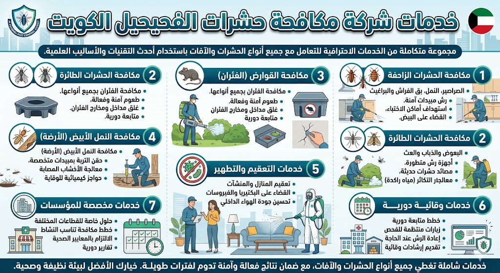 الخدمات التي تقدمها شركة مكافحة حشرات الفحيحيل الكويت الخدمات التي تقدمها شركة مكافحة حشرات الفحيحيل الكويت